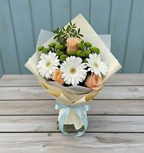 Букет цветов из:  Герберы, Розы и Хризантемы в Малгобеке